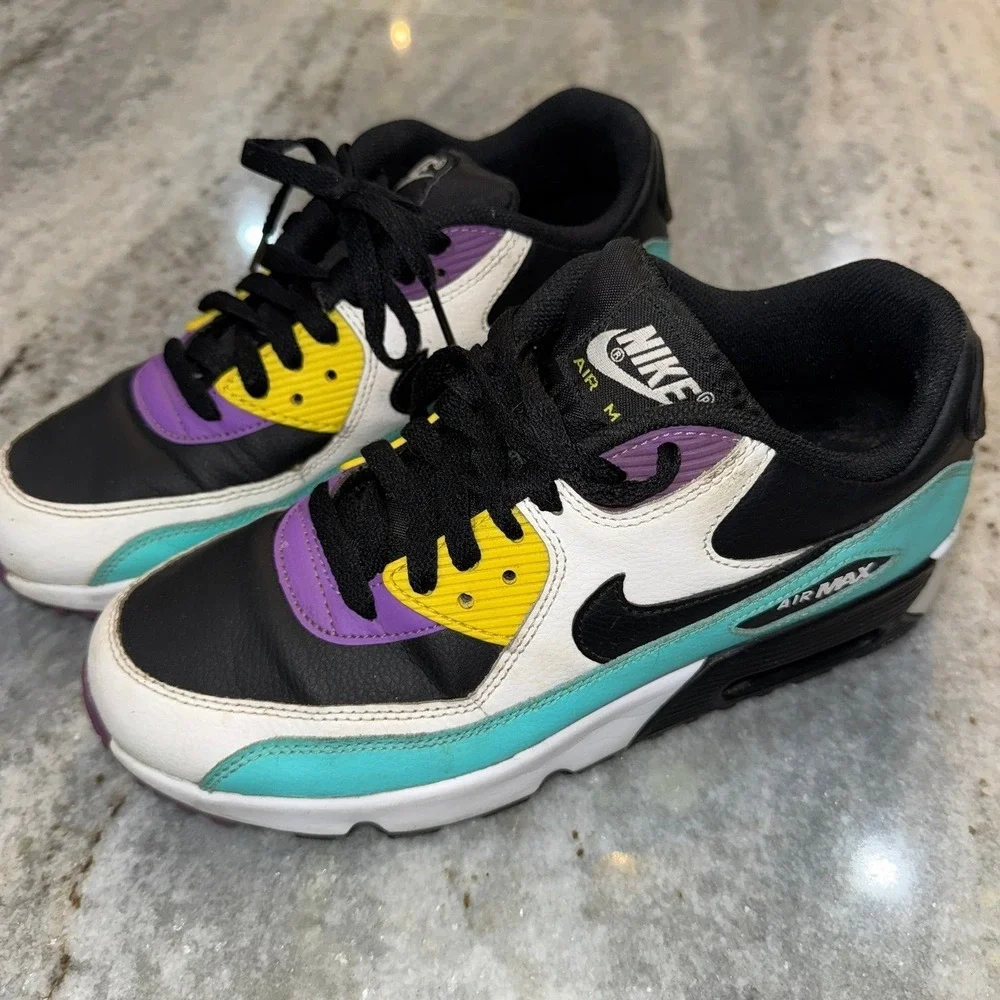 Nike Air Max 7 Youth 2019. 90 Leather GS‎ Black Clear Jade Sneakers Lace Up.